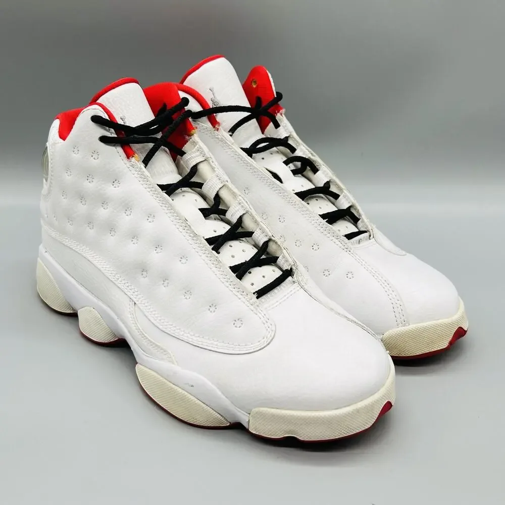 Jordan Shoes Boys 7 White Red Leather Air Jordan 13 Retro Basketball Sneakers